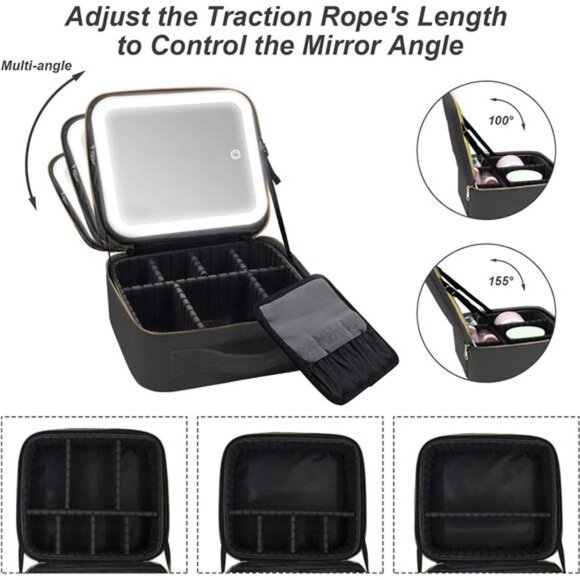 Lighted Travel Makeup Bag -3 Colors,Mirror,2-Layer Organizer with 10X Magnifying - Picture 5 of 7